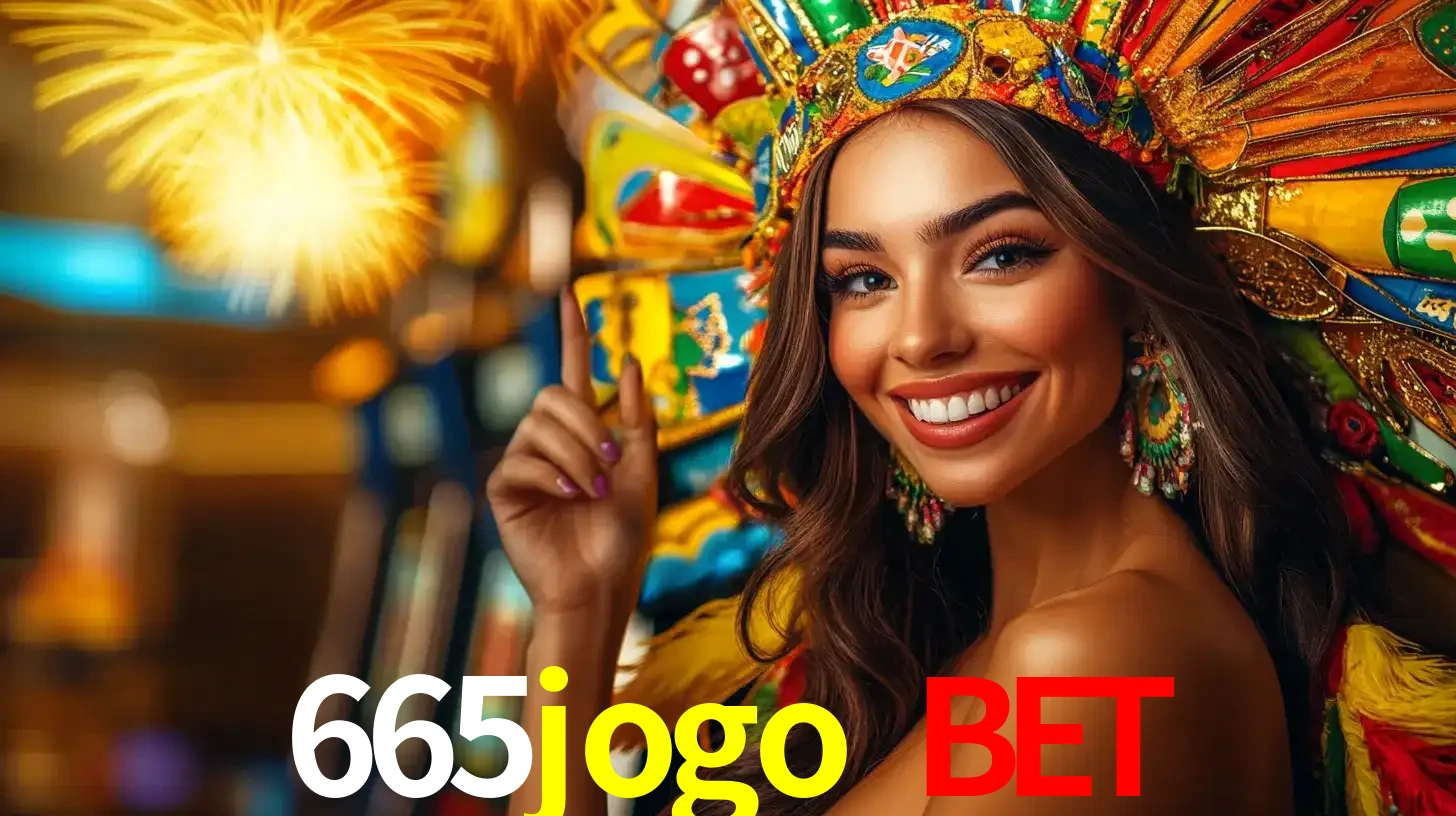 Mulher sorridente com um cocar de carnaval vibrante e colorido, celebrando uma grande vitória nos jogos do cassino 665jogo bet com fogos de artifício ao fundo.