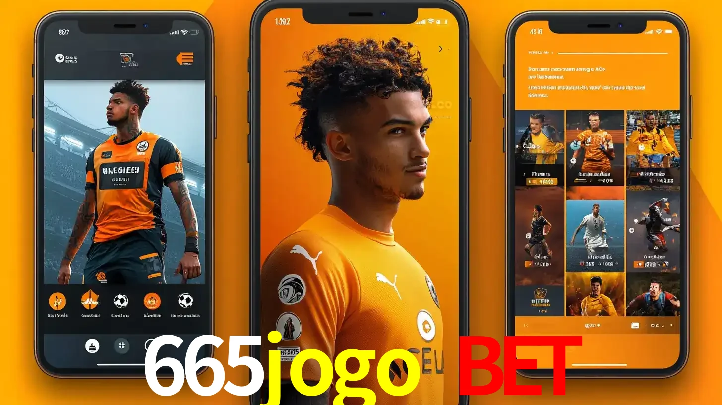 Interface do aplicativo de apostas esportivas 665jogo bet em três telas de celular, mostrando o perfil de um jogador de futebol e a lista de jogos disponíveis para apostar.